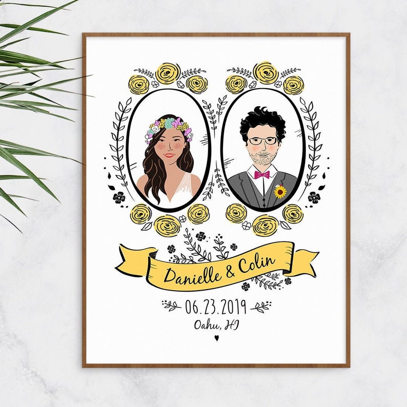 Custom Couples Portrait From Photo, Wedding Portrait Illustration, Personalized Christmas gift, Unique Wedding Gift, Anniversary Gift image 1