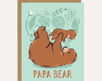 Papa BearCard, Illustrated Father's Day Card, Card For Dad, New Father Card, Bear Dad