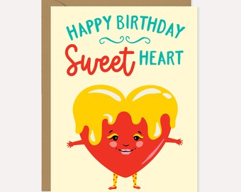 Sweetheart Punny Birthday Card, Cute Kawaii Happy Birthday Card, Birthday Card for Child, Birthday Card for Her, Sister, Mom Or Friend