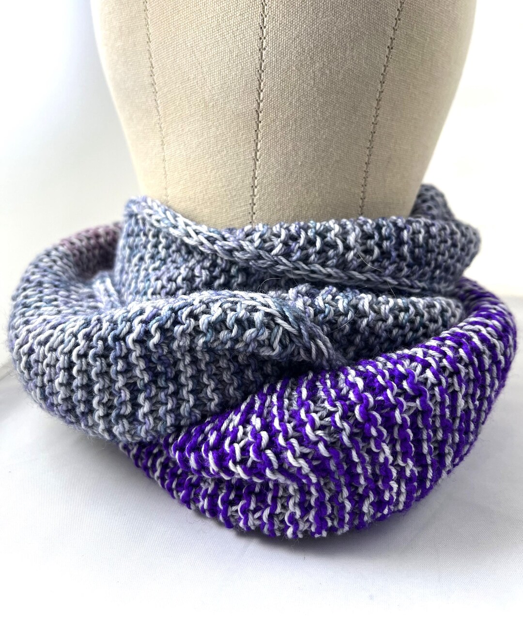 Hand Knit Merino Wool Cowl – Gray Blue Lavender White Purple Pink - Etsy
