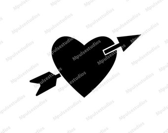Valentine Heart and Arrow Cricut Silhouette Cameo Digital File SVG