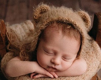 ready to ship Newborn bear bonnet. newborn fall prop super soft baby bonnet. candy corn hat photography prop..
