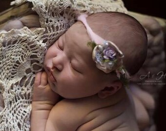 Baby Tie back/Newborn Headband/Newborn Organic Tieback/Handspun Fiber Halo/Pastel Handspun Yarn Headband/Floral Tieback/RTS/Free Shipping