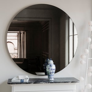 Handmade Black glass wall mirror. Midcentury and Deco Style Black Mirror image 1