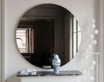 Handmade Black glass wall mirror. Midcentury and Deco Style Black Mirror