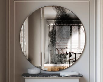 Round frameless wall mirror. Antiqued wall mirror with interesting design pattern and handmade finish. Unique Wall Mirror Round mirror