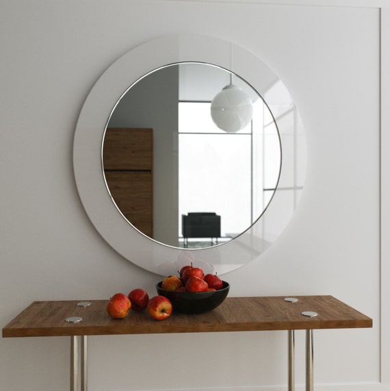 White Modern Mirror Hanging Glass Wall Decor 1950s Style With Midcentury