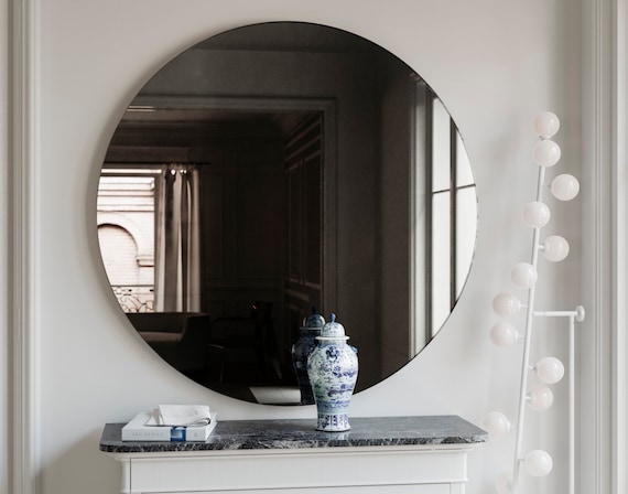 Round Wall Mirror Black Wall Mirror. Round Midcentury Handmade Hanging Black Wall Mirror. Custom Glass Mirror With Black Glass. Etsy