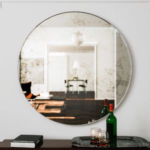 Large wall mirror. Unique round Art Deco hanging glass mirror.
