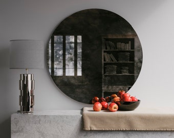 Decorative antiqued mirror. 1920s and 1930s style Art Deco inspired hanging wall mirror handmade with custom antiqued mirror
