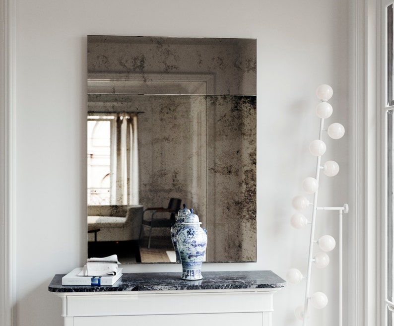 Antique Mirror. Trumeau style wall mirror. Frameless wall mirror w/ classic Trumeau style. Wall mirror made w/ antique mirror image 1