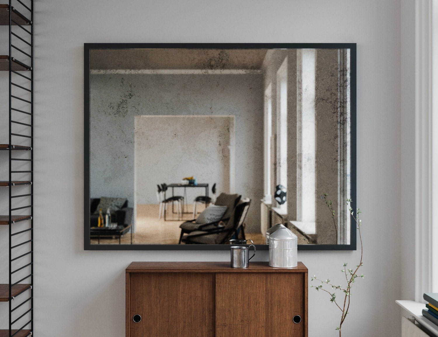 Framed Wall Mirror Made With Coop Antiqued Frameless Modern Black Iron Frame And Light Distressed Look