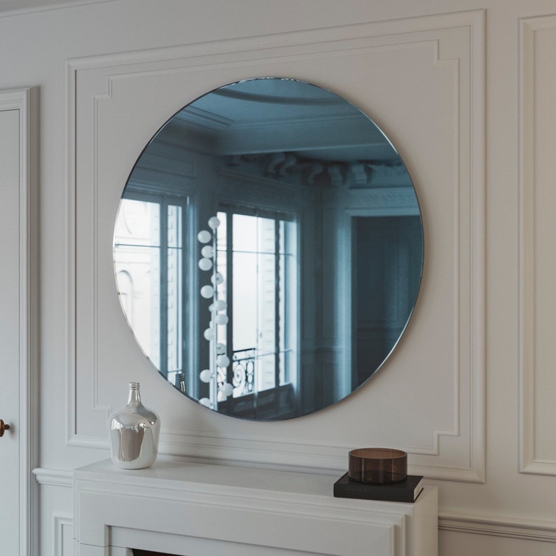 Blue midcentury mirror. Hanging blue wall mirror with light Etsy