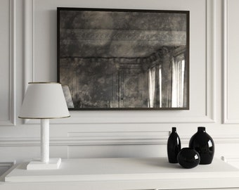Large antique mirror. Large hanging wall mirror with interesting dark antiqued reflection. Handmade framed mirror.