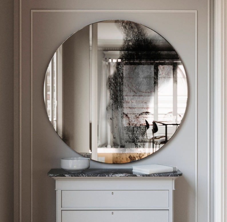 Round Frameless Wall Mirror. Antiqued Wall Mirror With Etsy
