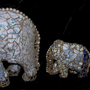 Blue Indian Elephants Free Form Mosaic