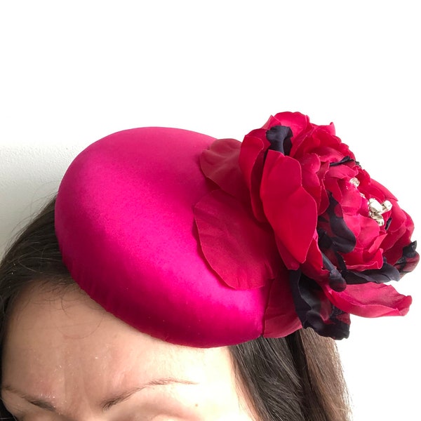 Magenta Flower Fascinator Pillbox Aubergine Round