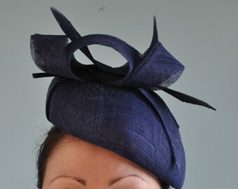 Navy Blue Beret Navy Fascinator Hatinator with Arrow Feather