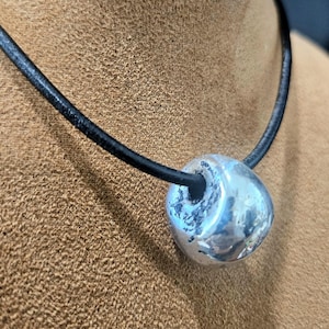 Silver Pendant Necklace, Silver Pendant Necklace Women&#39;s, Silver Pendant Necklace Designer, Silver Pendant and Black Leather Necklace, Gift
