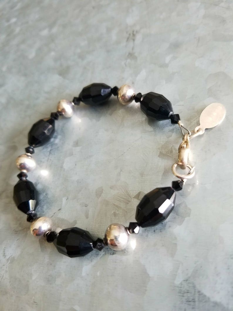 Black Statement Necklace Crystal Career Professional Business Appropriate Jewelry Set Bracelet Earrings Sterling Silver 925 Contemporary