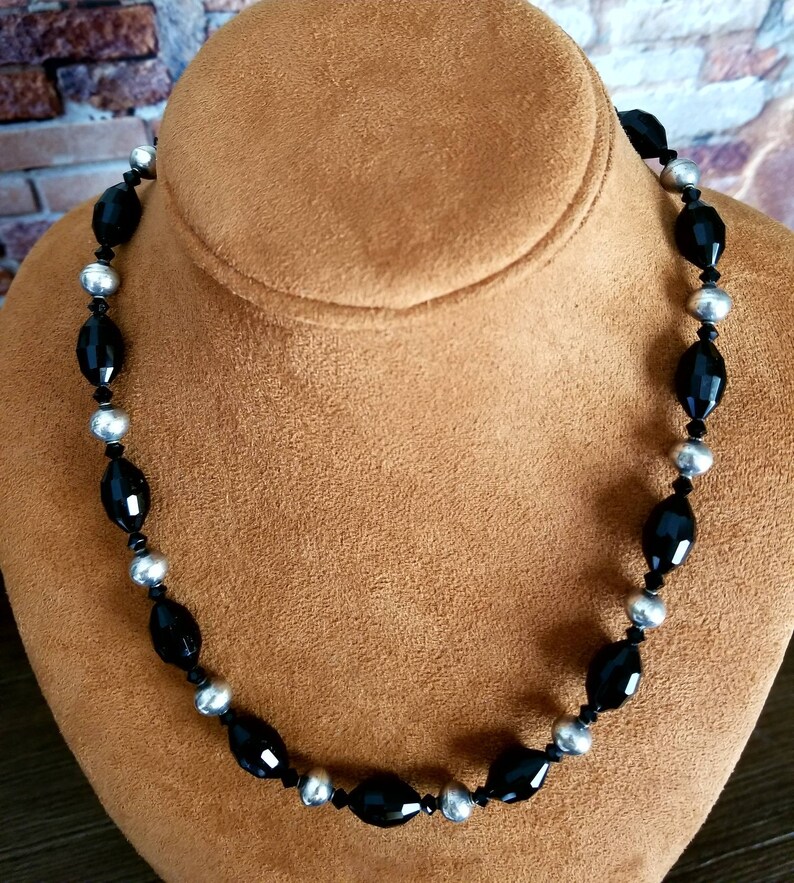 Black Statement Necklace Crystal Career Professional Business Appropriate Jewelry Set Bracelet Earrings Sterling Silver 925 Contemporary