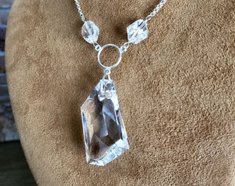 Handmade Swarovski Crystal Statement Necklace: Sterling Silver Chain, Earrings Set