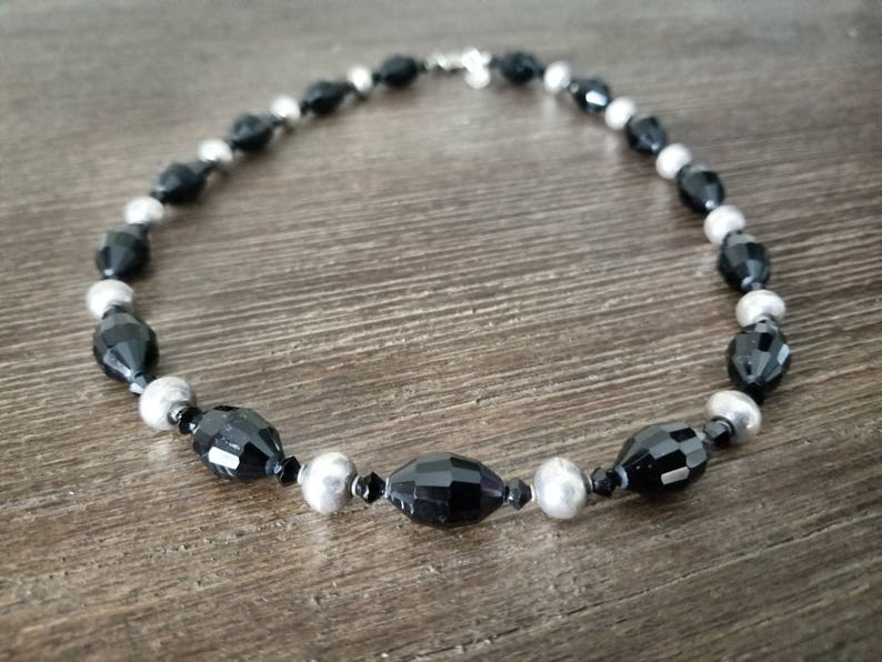 Black Statement Necklace Crystal Career Professional Business Appropriate Jewelry Set Bracelet Earrings Sterling Silver 925 Contemporary
