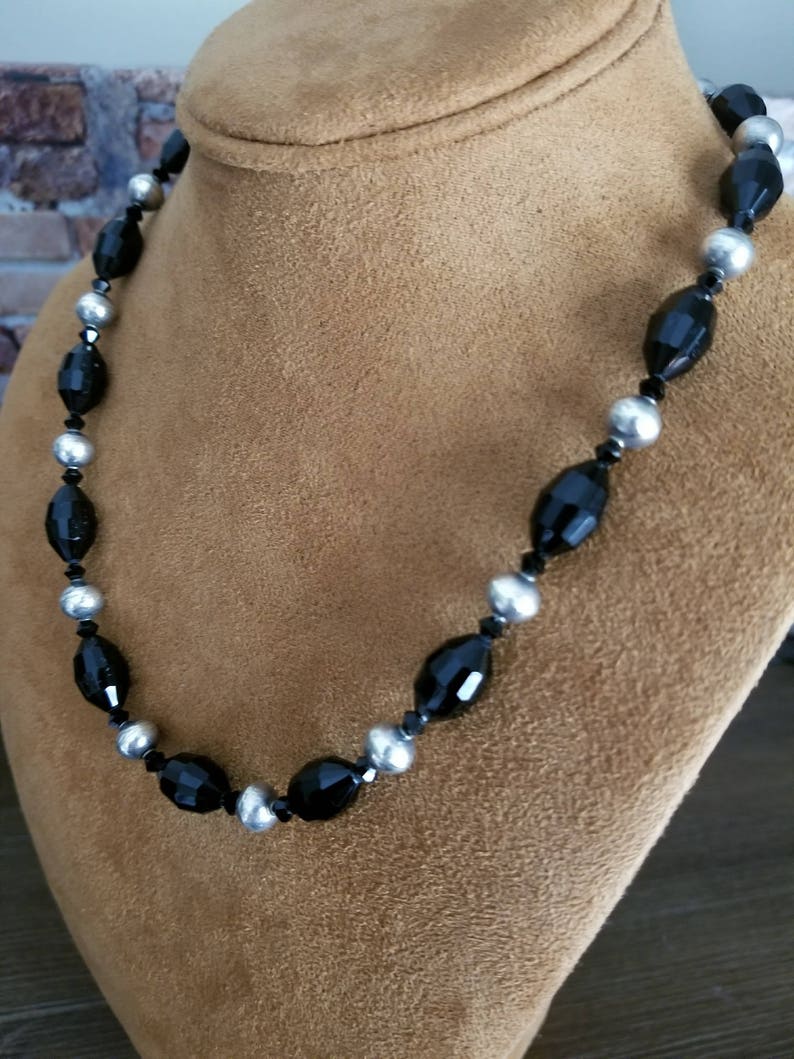 Black Statement Necklace Crystal Career Professional Business Appropriate Jewelry Set Bracelet Earrings Sterling Silver 925 Contemporary