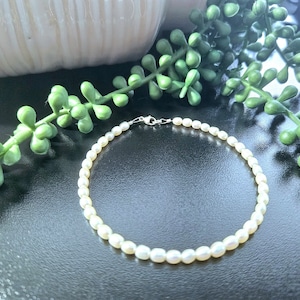Freshwater White Pearl Anklet Ankle Beaded Bracelet with Sterling Silver for Beach, Summer, Cruise