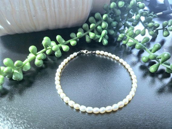 Freshwater White Pearl Anklet Ankle Beaded Bracelet with Sterling Silver for Beach, Summer, Cruise