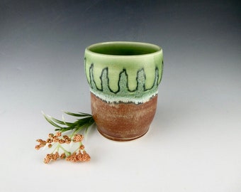 Green Handleless Mug - Porcelain / Brown Ceramic Cup / Handmade One of a Kind