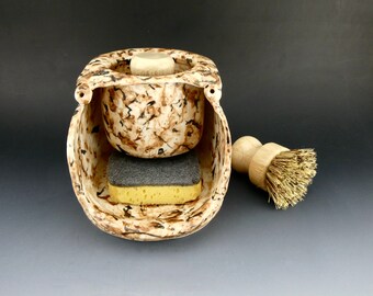 Soap Dish / Sponge Holder -Porcelain / Handmade Ceramic Dish Brush Soap Holder / One of a Kind / Marble Brown