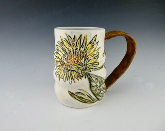 Large Sunflower Mug - Porcelain / Hand Glaze Painted Ceramic Coffee Cup / Handmade