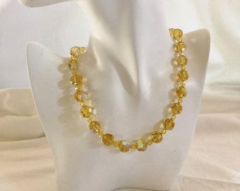 Austrian Crystal Beads Necklace Earrings Swarovski Topaz Yellow