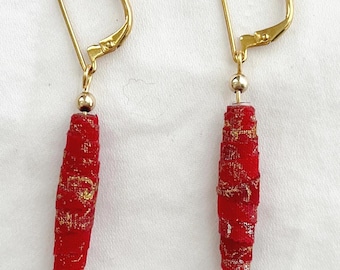 Batik Beauty Red/Gold 2 in Drop Earrings Lever backs