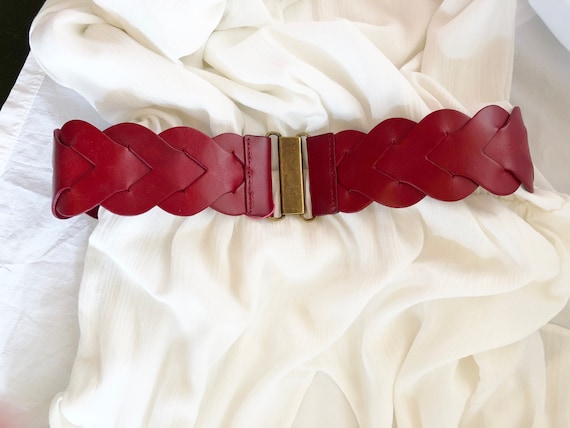 Red Leather Braided Belt Elise M Tag - image 1