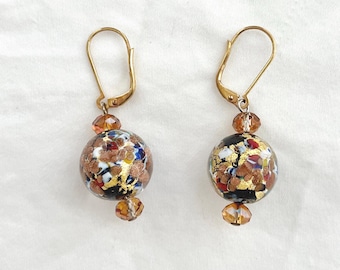 Earrings Murano Klimt Gold Leaf Multicolor 16mm Lever backs