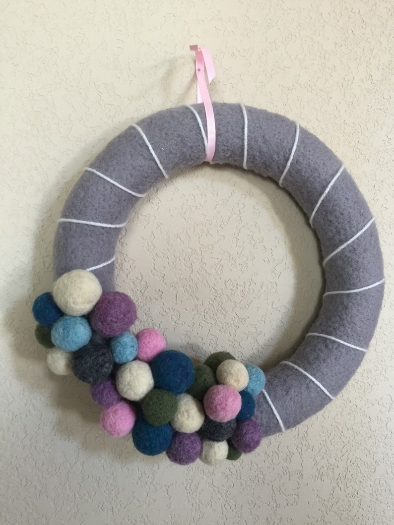 needle felted wreath felted gray wreath Spring wreath