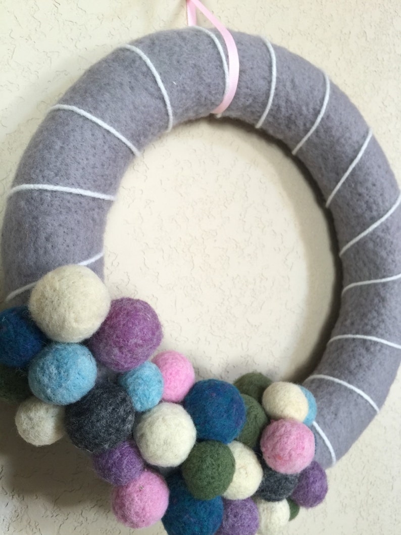 needle felted wreath felted gray wreath Spring wreath