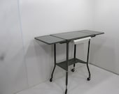 Vintage Metal Cart, Typing Stand, Folding Typing Table with Casters, Industrial Cart, End Table, Gray Stand