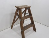 Vintage Step Ladder, Wood Three Step Ladder, Small Step Stool, Wooden Folding Step Stool, Plant Stand, Rustic Ladder, Farmhouse Stool