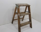 Vintage Step Ladder, Wood Three Step Ladder, Small Step Stool, Wooden Folding Step Stool, Plant Stand, Rustic Ladder, Farmhouse Stool