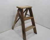 Vintage Step Ladder, Wood Three Step Ladder, Small Step Stool, Wooden Folding Step Stool, Plant Stand, Rustic Ladder, Farmhouse Stool
