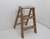 Vintage Step Ladder, Wood Three Step Ladder, Small Step Stool, Wooden Folding Step Stool, Plant Stand, Rustic Ladder, Farmhouse Stool