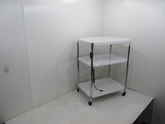 Kitchen Cart Vintage Rolling Cosco White And Chrome Serving Metal Bar Upcycled