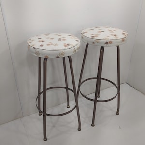 Mid Century Stool Atomic Age Style, Set of two  Cosco Kitchen Bar Stool Chair Vinyl, Chrome and Metal Star Burst. swivel Top.
