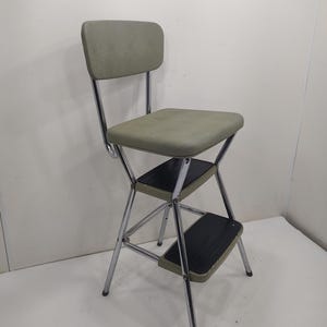Vintage Kitchen Step Stool, Green Cosco Kitchen Stool with Fold Up Seat, Mid Century Step Stool