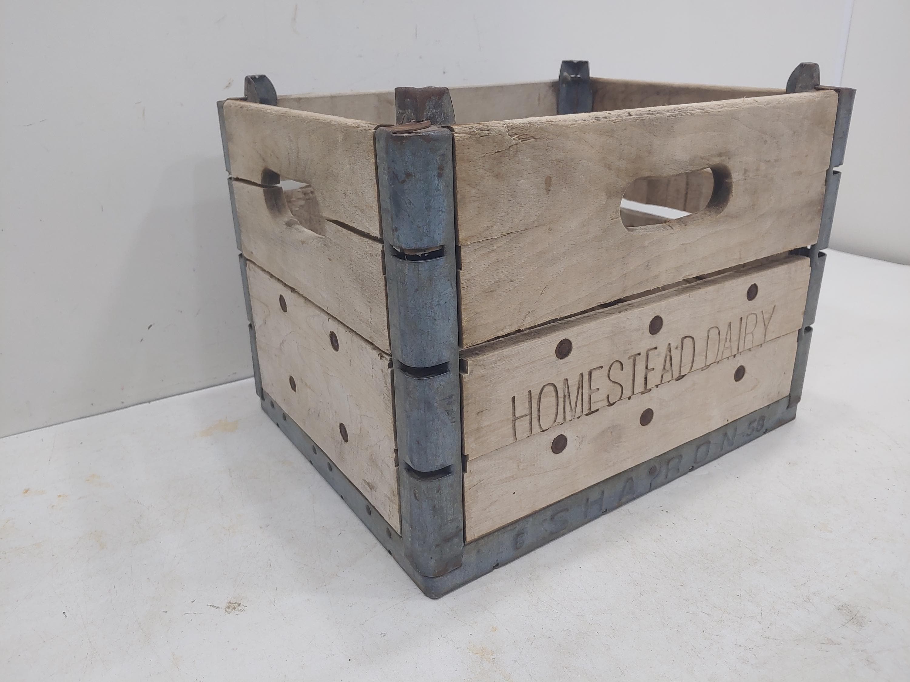 Vintage Homestead, Wood and Metal, Milk Crate, Storage Crate, Wood