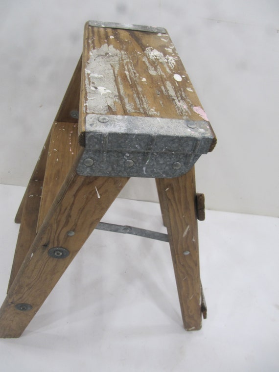 Vintage Step Ladder, Wood Three Step Ladder, Small Step