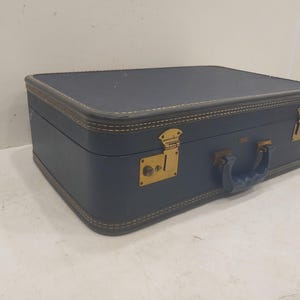 Maletas vintage, maleta Crown, maleta apilable azul, accesorio para fotos, maleta plana bicolor.